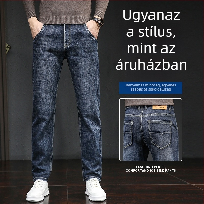 Fleecében béléses farmernadrág, egyenes szárú, középmagasságú derékkal, cipzáras záródás, mosott
