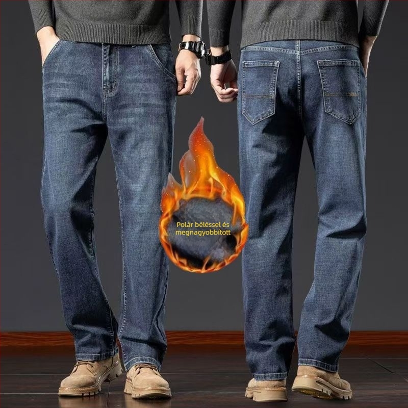 Férfiak egyenes szárú farmernadrág, lazább szabás, denim, 68% pamut, középmagas derekú