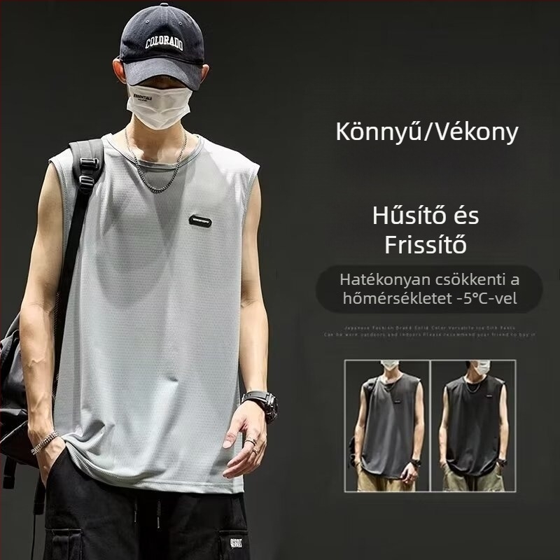 Ujjatlan póló-vest, egyszínű mintázat, poliészter anyag, nyárra tervezett tiniknek