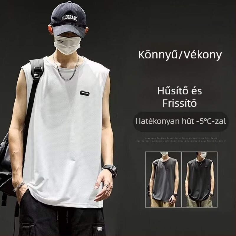 Ujjatlan póló-vest, egyszínű mintázat, poliészter anyag, nyárra tervezett tiniknek