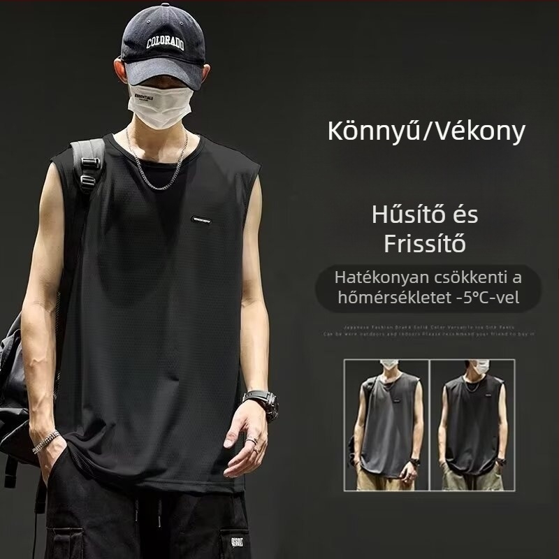 Ujjatlan póló-vest, egyszínű mintázat, poliészter anyag, nyárra tervezett tiniknek