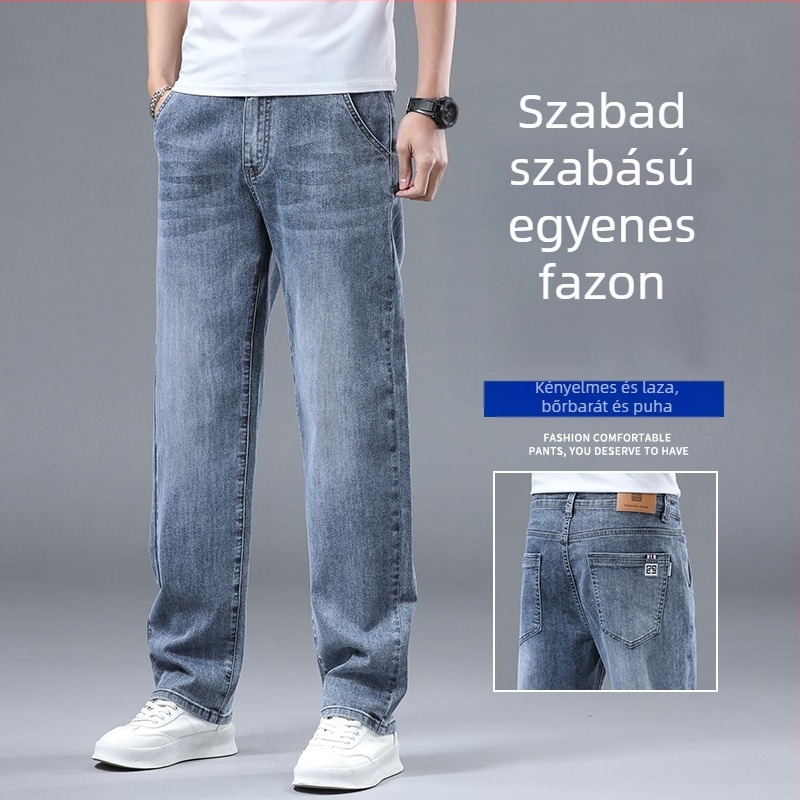 Plusz méretű férfi farmer, laza egyenes szabás, középmagasságú, mikroelasztikus denim, tavasz 2025