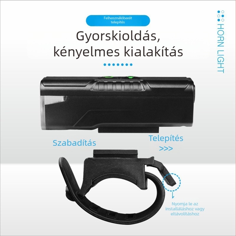 QY 2-in-1 kerékpár kürt és első lámpa – újratölthető, könnyen telepíthető éjszakai tekeréshez