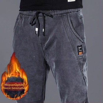 Farmernadrág fleece-beléssel téli meleghez, egyenes szabású, középmagas derekú, kötőzár
