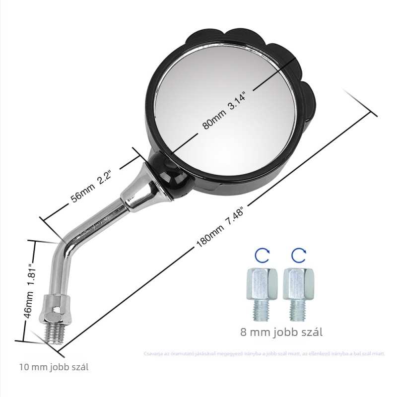 Hátsó tükör elektromos motorkerékpárhoz – Stone modell, gömb alakú tükör, ABS ház, üvegszerű tükör
