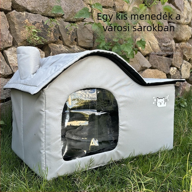 Macska téli fészek — kültéri, vízálló, zárt menedék, textilből készült