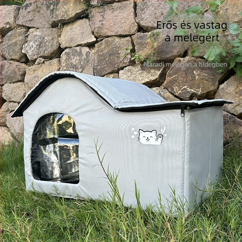Macska téli fészek — kültéri, vízálló, zárt menedék, textilből készült