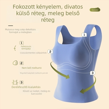 Női meleg alapmellény beépített kosarakkal, nylonból, varrat nélküli, négyszögletes dekoltázs