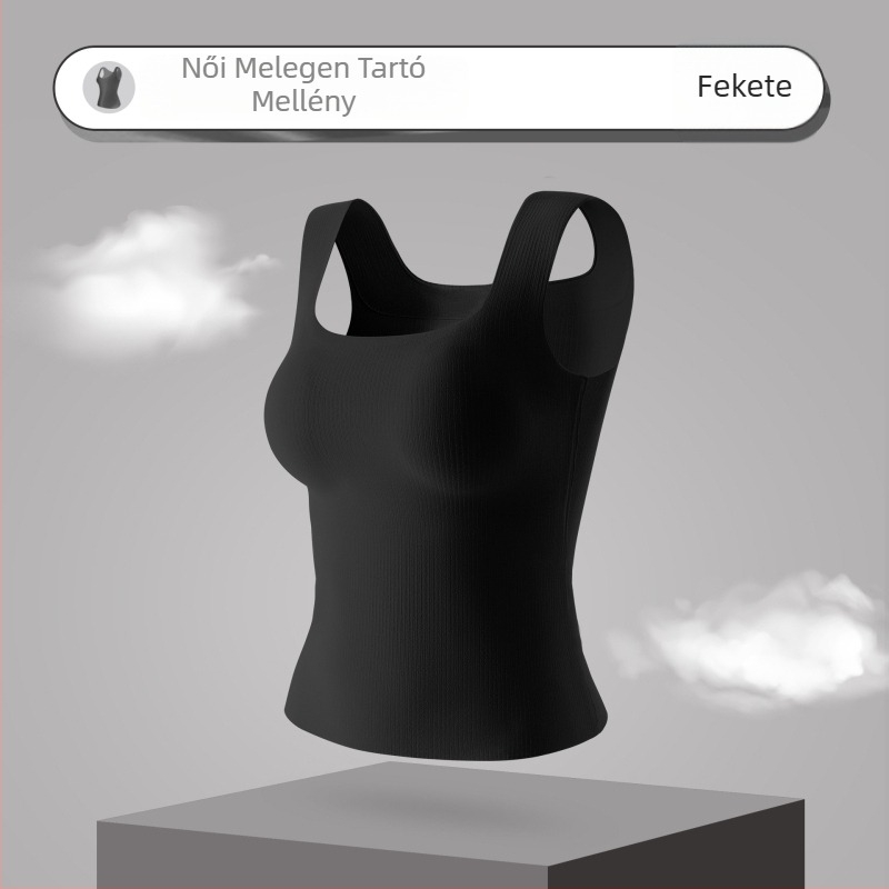 Női meleg alapmellény beépített kosarakkal, nylonból, varrat nélküli, négyszögletes dekoltázs