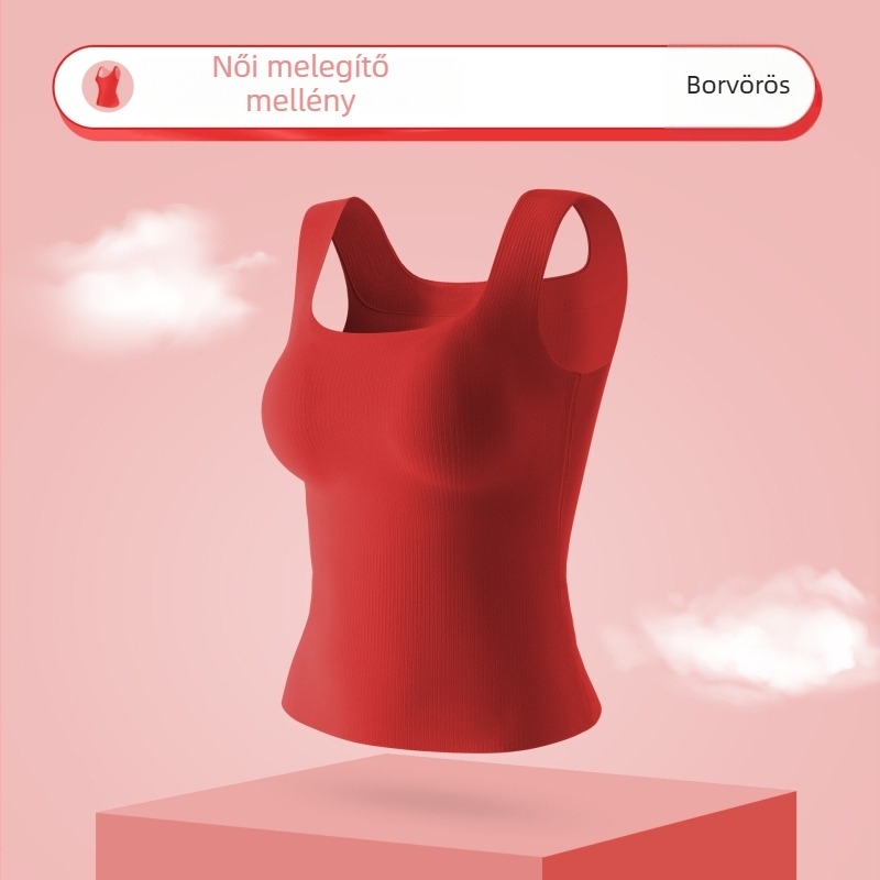 Női meleg alapmellény beépített kosarakkal, nylonból, varrat nélküli, négyszögletes dekoltázs