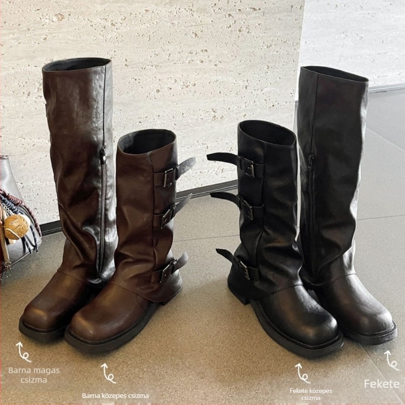 Női lovas csizma belső emeléssel – magas szárú, nyugati cowboy-stílus, vastag talp