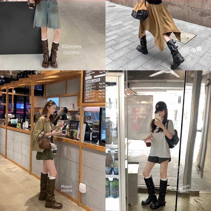 Női lovas csizma belső emeléssel – magas szárú, nyugati cowboy-stílus, vastag talp