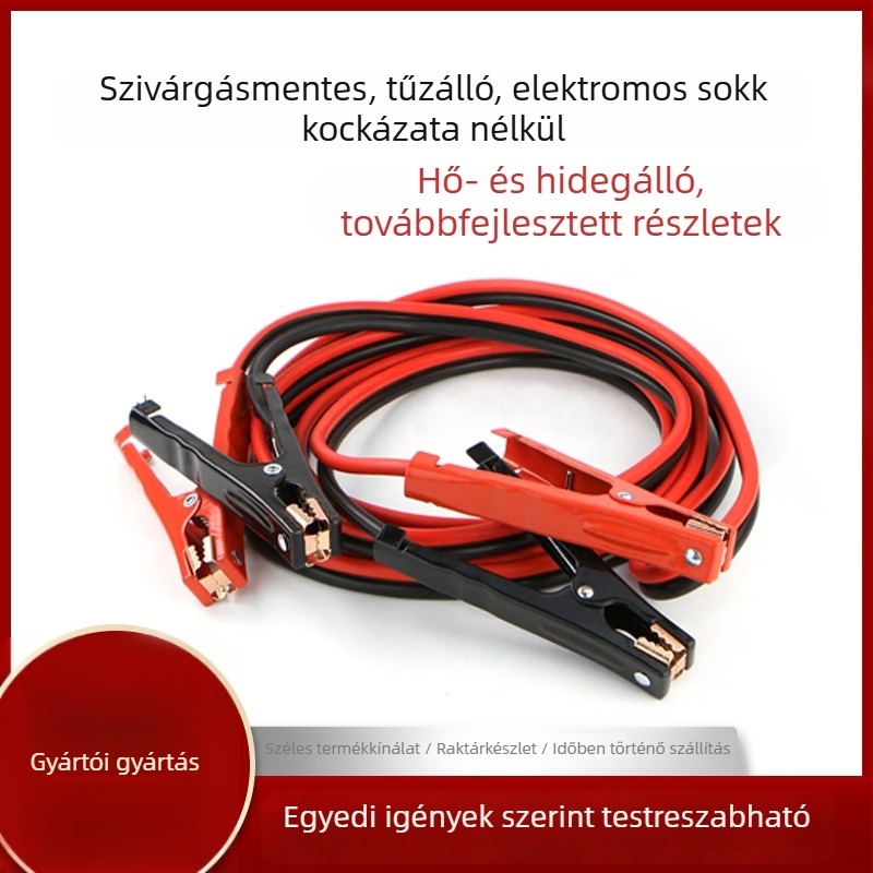 Autó akkumulátor kábel klipszekkel, akkumulátorkapocs kábel, vészhelyzeti energiaellátó kábel. Modell Js-01, Termékkód 023, általános használatra.