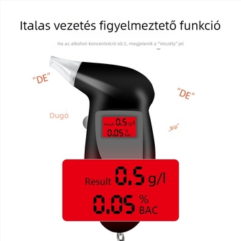 Járműhöz készült légalkohol-teszt nagy pontossággal — légzésalapú alkoholszint mérő autóhoz, műanyag ház, hivatalosan engedélyezett magánmárkák