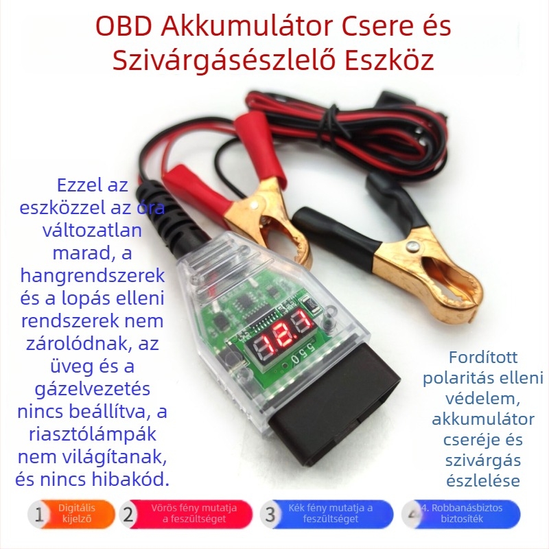 Ling Xiang Autó OBD Akkumulátor-cserélő eszköz – Szünetmentes tápegység, 12V ABS, Autóhoz, Szivárgásdetektálás, Testreszabható