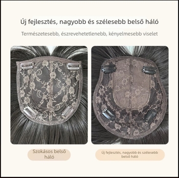 Női paróka hosszú göndör hajjal és egyenes frufruval, mechanikus feldolgozás, anyag: helyi selyem, modell 502