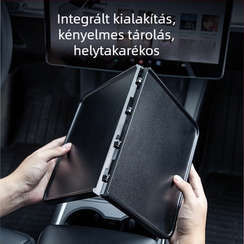 Műanyag autó étkező tálca Tesla Model Y3-hoz, összecsukható kialakítással, snap-in rögzítéssel és 0,25 kg tömegével.