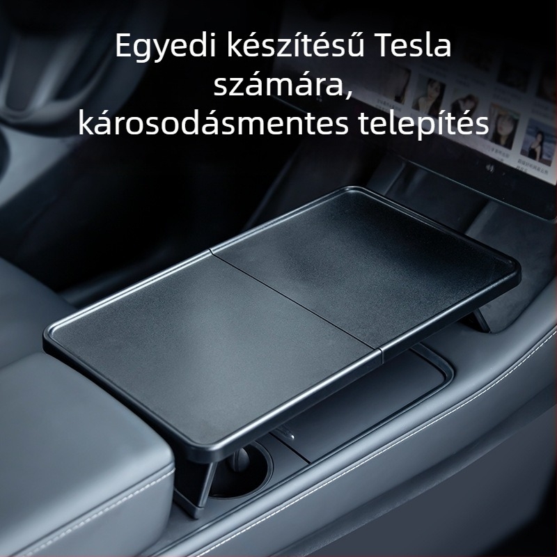 Műanyag autó étkező tálca Tesla Model Y3-hoz, összecsukható kialakítással, snap-in rögzítéssel és 0,25 kg tömegével.