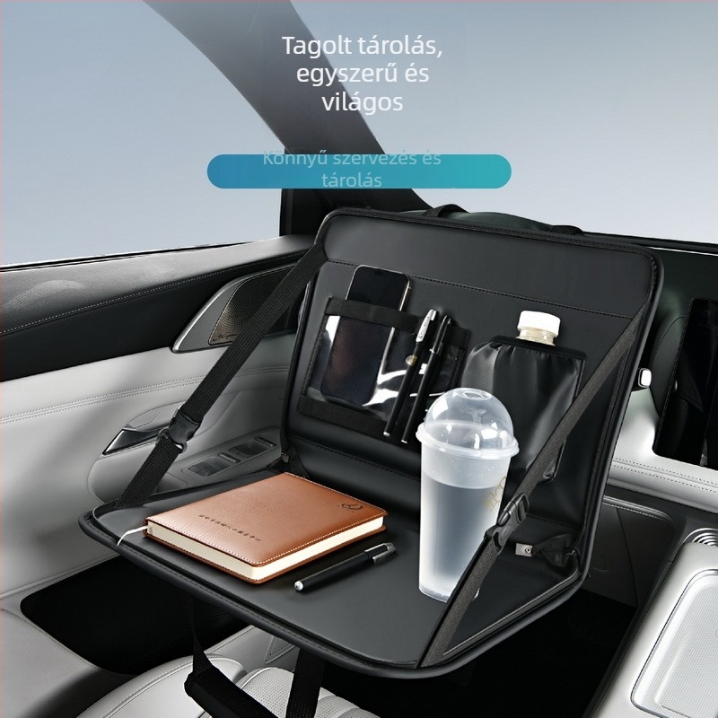 Összecsukható autós asztaltál bőr ülés tárolóval és laptop-tartóval — többfunkciós, falra szerelhető, anyag 8923769, Bymaocar
