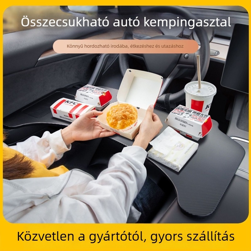 Tesla Model Y/3 autóhoz használható összecsukható műanyag étkező tálca vezető és utas részére