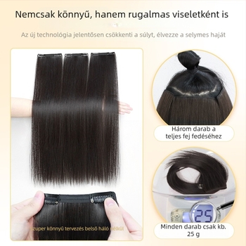 Ultra-könnyű háromrészes hajkiegészítő, volumen növelés, varrat nélküli valódi hajból készült párna, egyenes haj, magas hőmérsékletnek ellenálló selyem