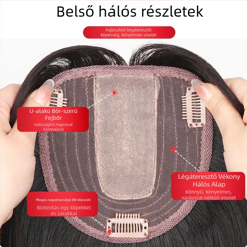 Valódi emberi hajból készült paróka teteji patch, egyenes, 20–30 cm, lélegző, festhető, növeli a volument a fehér haj fedéséhez