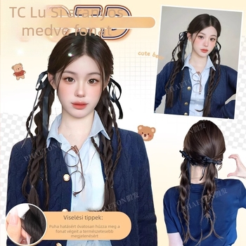 Hőálló szintetikus rostból készült paróka ribbon twist braids és kettős copfival — modell Bear Ribbon Twist Braid; nem festhető és nem göndöríthető