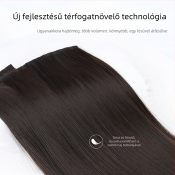 Női paróka darab: háromrészes, egyenes, láthatatlan varrás nélküli frizura; haj anyaga: magas hőmérsékletű selyem; gépesített feldolgozás; nem festhető és nem permelhető