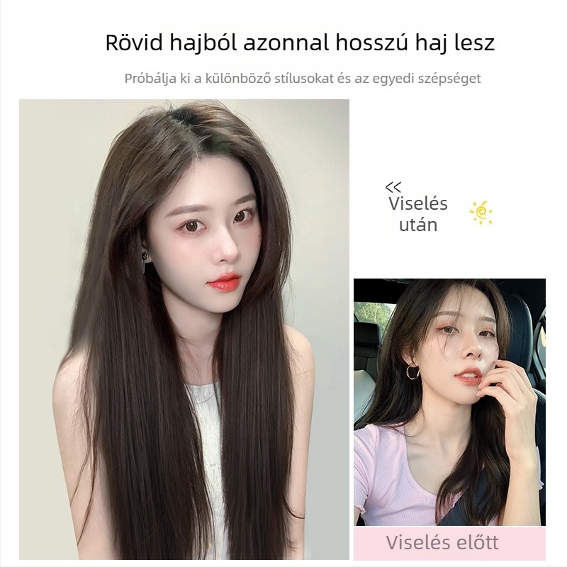 Női paróka darab: háromrészes, egyenes, láthatatlan varrás nélküli frizura; haj anyaga: magas hőmérsékletű selyem; gépesített feldolgozás; nem festhető és nem permelhető