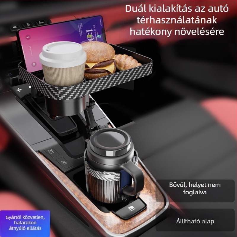 Autós pohártartó bővíthető tárolóval, több szögben állítható, ABS, modell AC-2345, minimalist stílus, vízálló