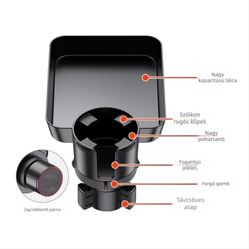 Autóba szerelhető tálca forgó asztallal és pohártartóval, SD-1079 modell, műanyag, kompatibil az eredeti pohártartóval, ideális az Ideal és Tesla modellekhez