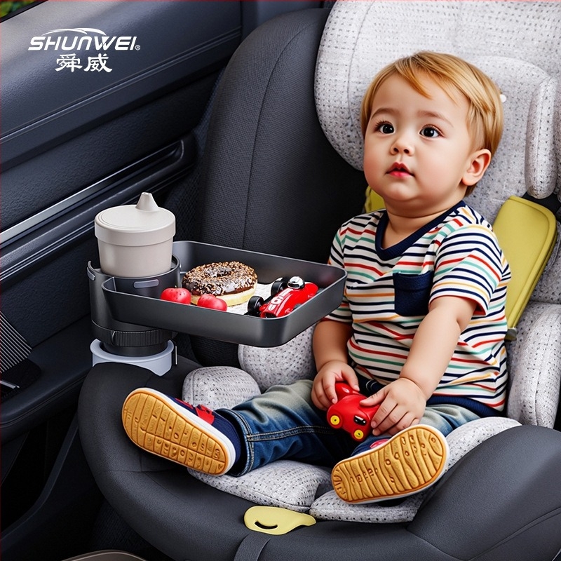 Autóba szerelhető tálca forgó asztallal és pohártartóval, SD-1079 modell, műanyag, kompatibil az eredeti pohártartóval, ideális az Ideal és Tesla modellekhez