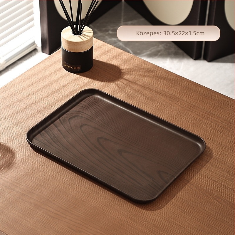 Téglalap alakú műanyag teás tálca diófa mintás felülettel, ideális szállodai és otthoni használatra, teáscsésze és teáskanna tároló, Pallet sorozat, vintage stílus