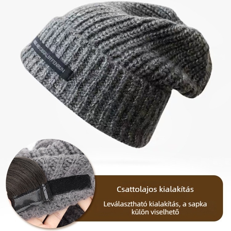 Hölgyeknek szóló sapka-paróka készlet, hosszú göndör paróka, hőálló huzal, modell MZ-20-59, koreai stílus