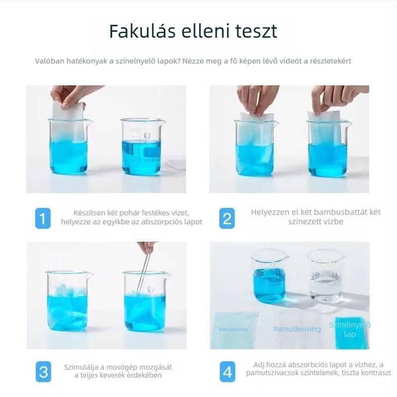 Színtelnyelő mosólapok – megakadályozzák a színek átvitelét, otthoni mosógéphez (Márka: Fan Rou)