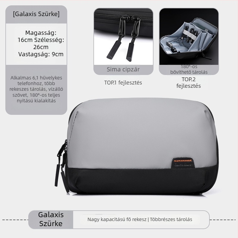 Férfiaknak készült vízálló utazó szervező Oxford anyagból adatkábeleknek, irodaszereknek és kozmetikumoknak