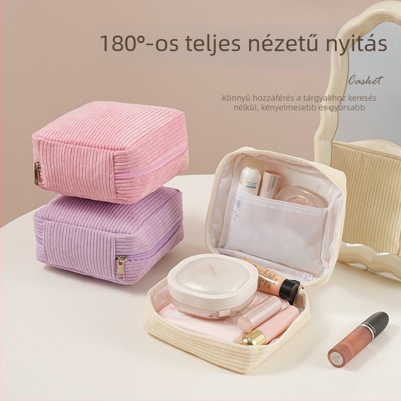 Corduroy hordozható kubikus higiéniai betét tároló táska kozmetikumok és irodai kellékek számára