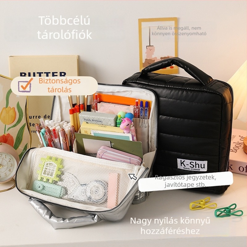 Utazási smink táska, kocka formájú, poliészter anyag, smink- és higiéniai termékekhez, modern minimalist design