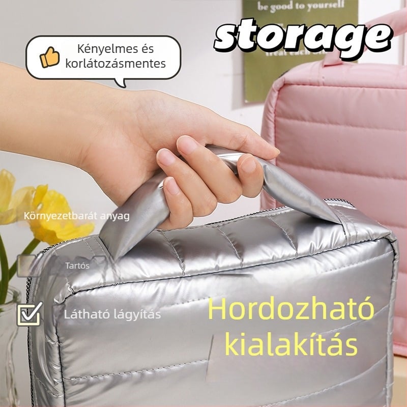 Utazási smink táska, kocka formájú, poliészter anyag, smink- és higiéniai termékekhez, modern minimalist design