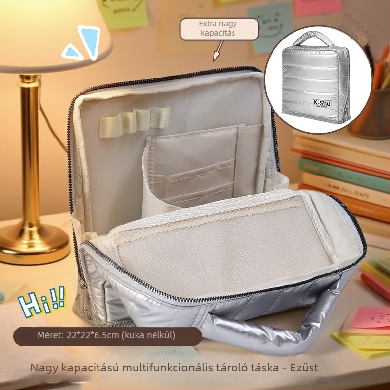 Utazási smink táska, kocka formájú, poliészter anyag, smink- és higiéniai termékekhez, modern minimalist design