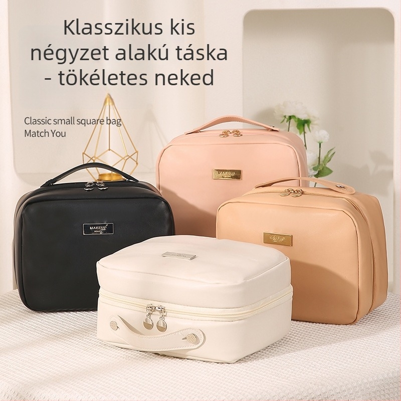PU kozmetikai táska, nagy kapacitású, hordozható, elválasztott rekeszekkel, vízálló