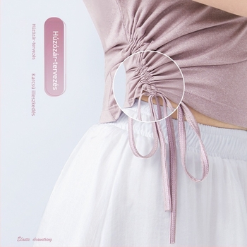 Női nyári tánctop rövid ujjú, kerek nyakú, húzózsinórral, balett, latin és modern tánchoz, poliészter anyag