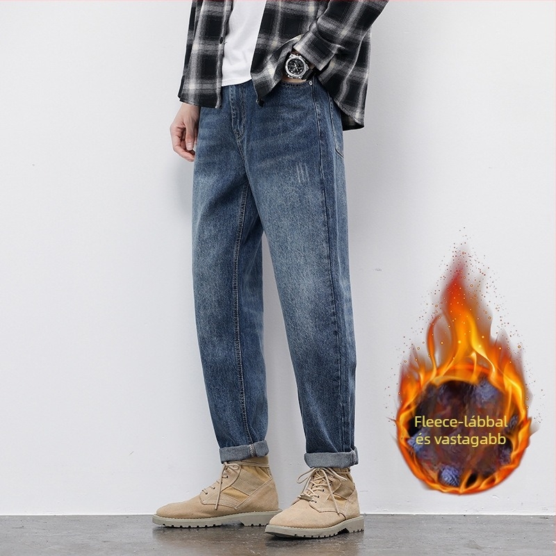 Férfi farmernadrág, lazított szabás, középső derekú, cipzáras záródás, pamut-denim