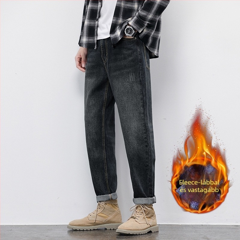 Férfi farmernadrág, lazított szabás, középső derekú, cipzáras záródás, pamut-denim
