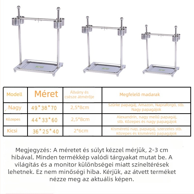 Papagáj padlóra álló állvány – rozsdamentes acél, tartós, madarak számára.