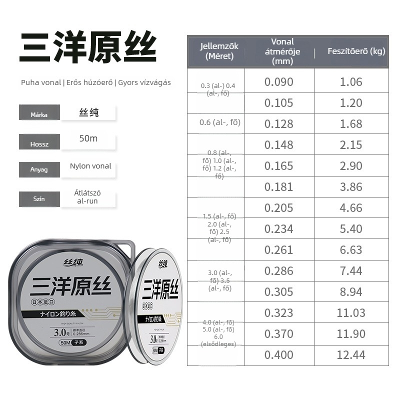 Nylonból készült fő zsinór, nagy szakítószilárdság, 200 darab, Pure Silk