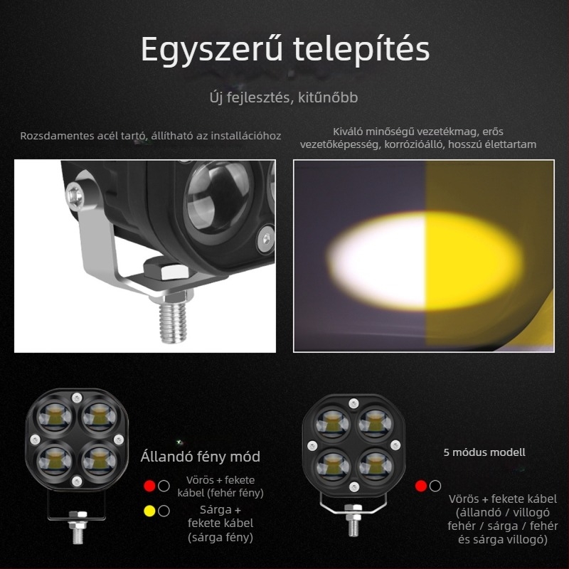 Motorkerékpár LED spot négylevelű lóhere mintával – alumínium tokozás, 12V, vízálló, élettartam 20000 óra