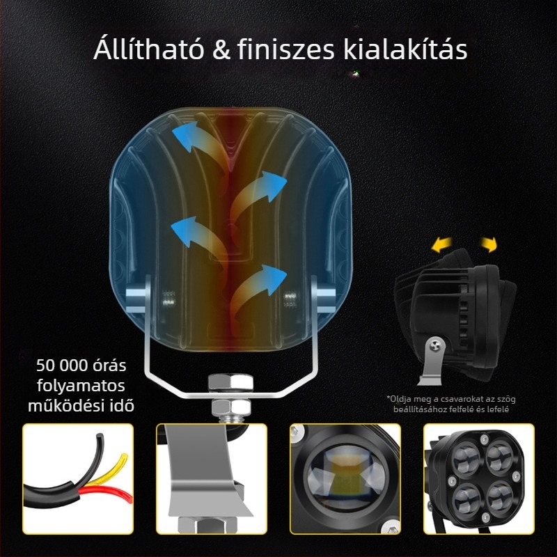 Motorkerékpár LED spot négylevelű lóhere mintával – alumínium tokozás, 12V, vízálló, élettartam 20000 óra