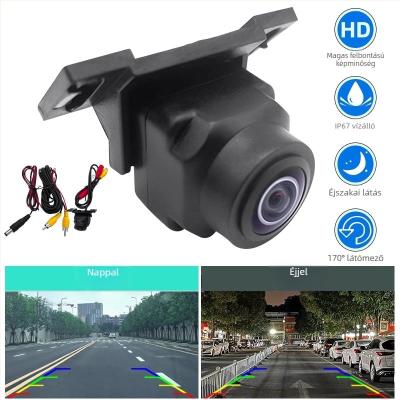 Járműre szerelt hátsó kamera, 1920x1080 felbontás, AHD1080P, 170° látószög, 12V tápegység, AV videójel