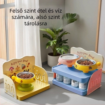 Macska etető tálak két szintes állványa (Anyag: PP; Márka: He Ou; Modell: Dopamine Dining Table; Kategória: Kisállat etetőfelszerelés)